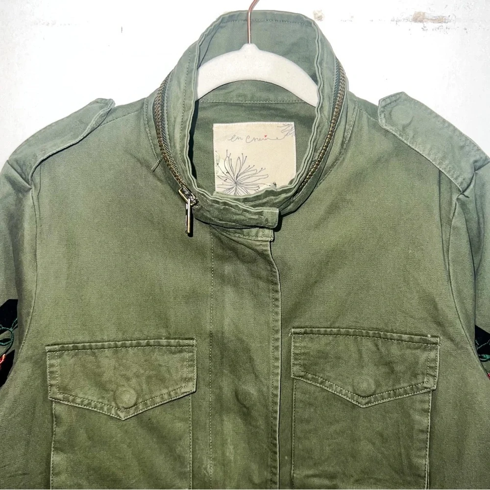 En Creme Womens Embroidery Military Jacket - Olive, Size M - Picture 3 of 12